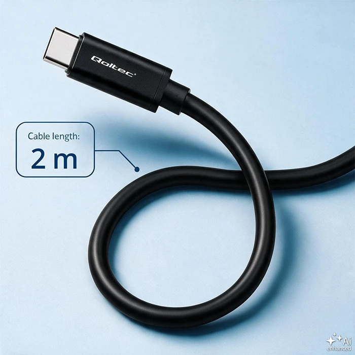 QOLTEC 52345 USB 2.0 kabelis C tipo kištukas USB 2.0 tipo C kištukas 2m Juodas