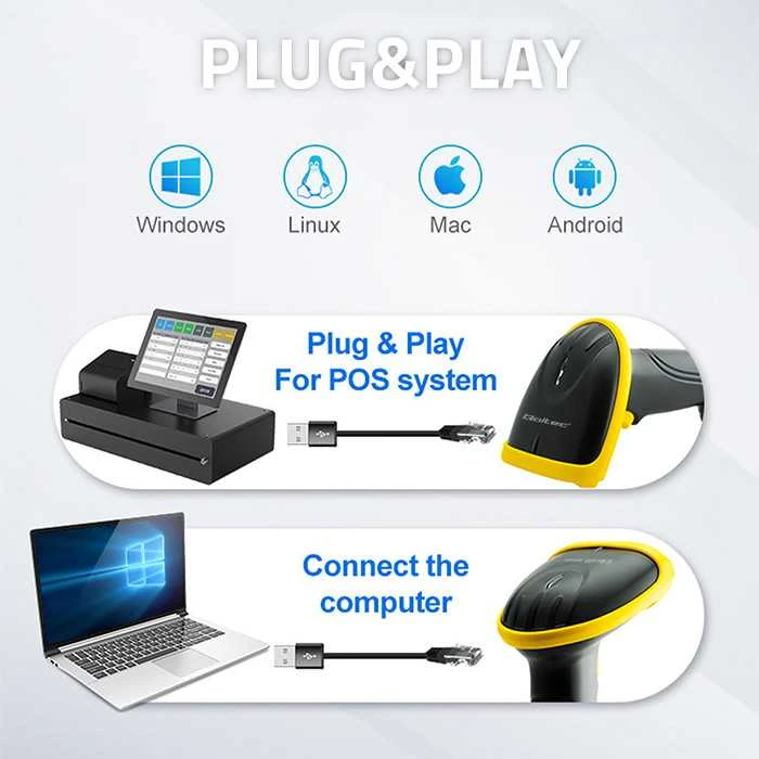 QOLTEC 50867 Barcode scanner 1D 2D USB Juodas