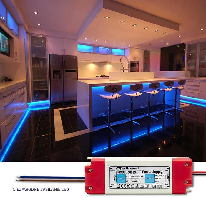 QOLTEC 50935 Impulsinis maitinimo šaltinis IP20 100V-240V 60W 12V 5A