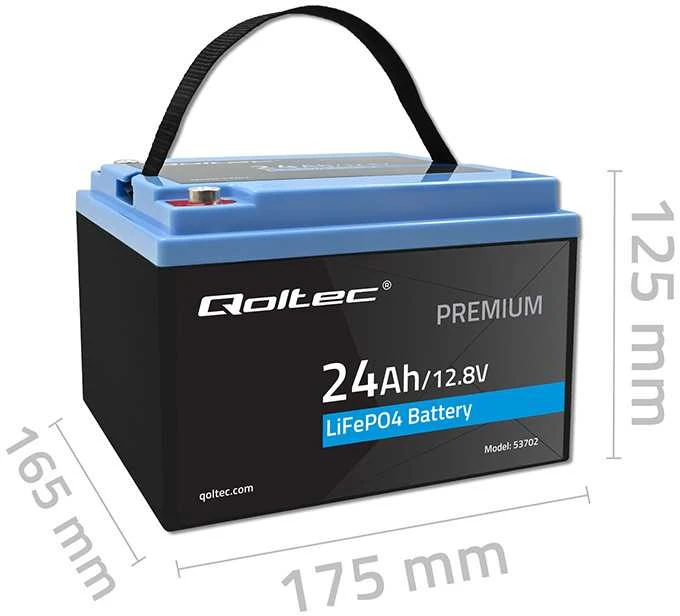 QOLTEC 53702 LiFePO4 ličio geležies fosfato baterija / 12,8V / 24Ah / 307,2Wh / BMS