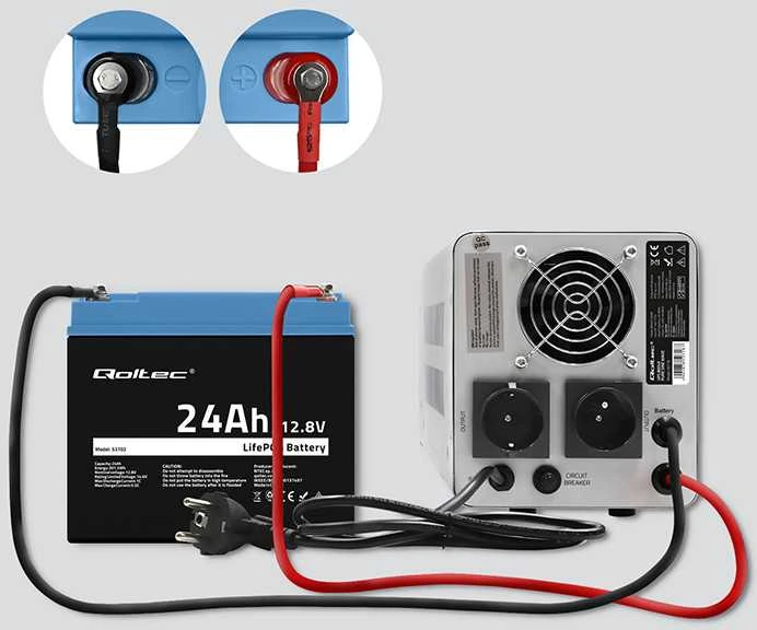 QOLTEC 53702 LiFePO4 ličio geležies fosfato baterija / 12,8V / 24Ah / 307,2Wh / BMS