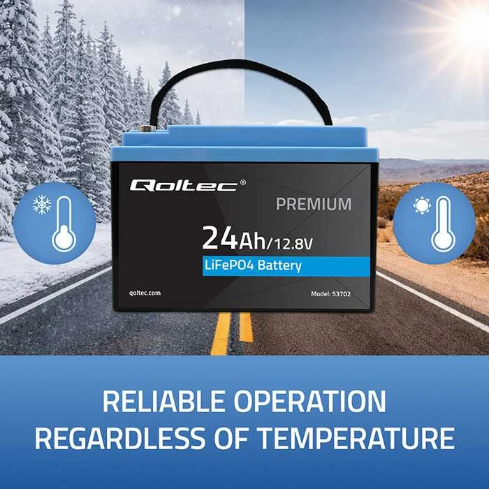 QOLTEC 53702 LiFePO4 ličio geležies fosfato baterija / 12,8V / 24Ah / 307,2Wh / BMS