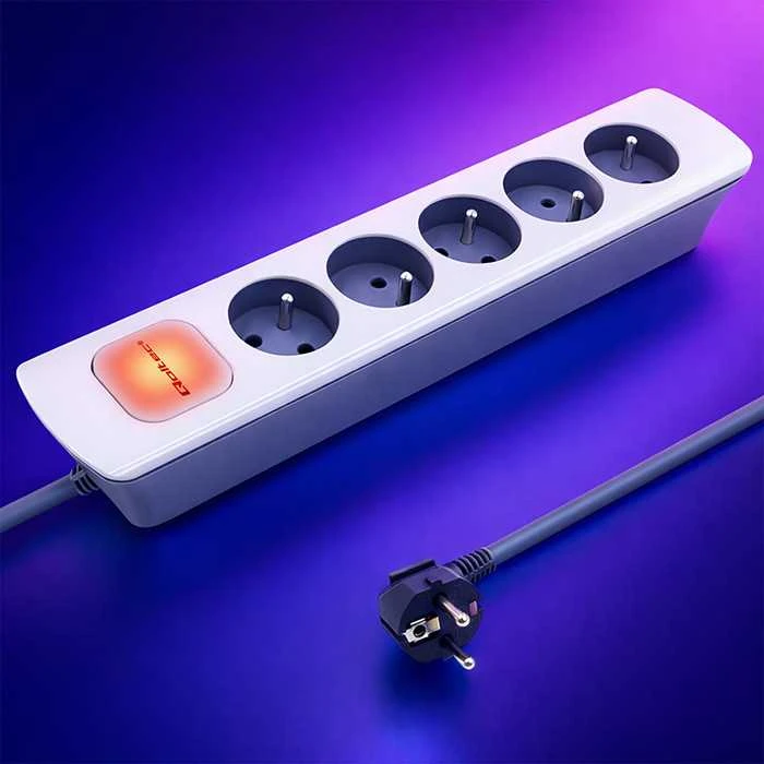 QOLTEC 50296 Power strip 5 sockets 1.8m Baltas pilkas