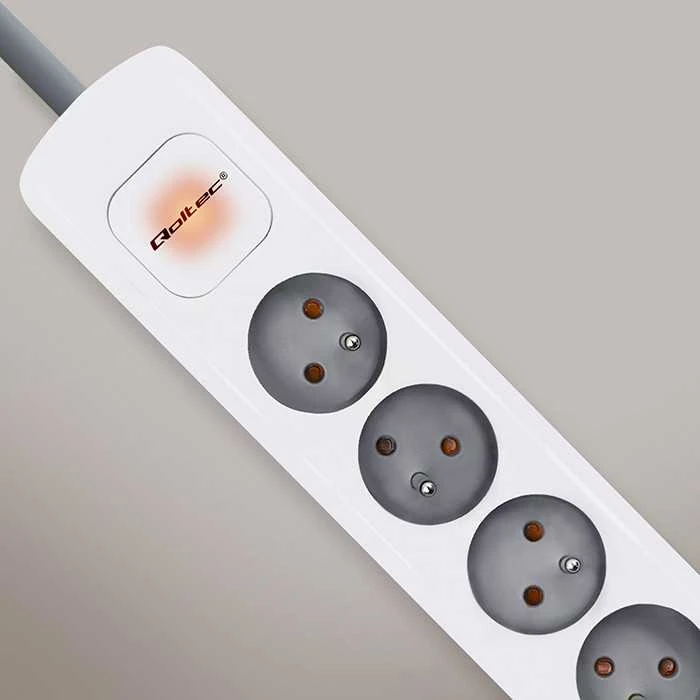 QOLTEC 50296 Power strip 5 sockets 1.8m Baltas pilkas