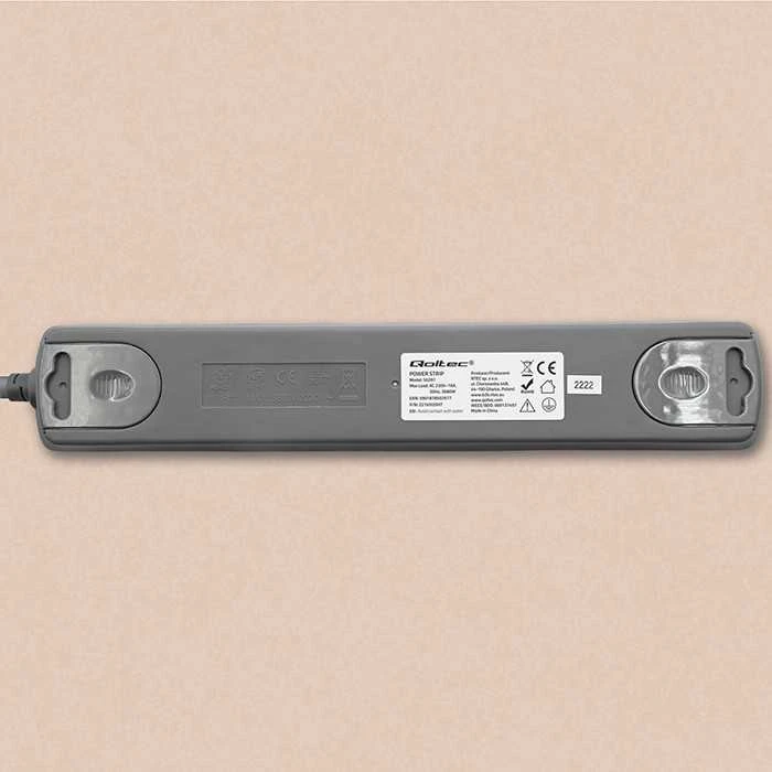 QOLTEC 50297 Maitinimo juosta 6 lizdai 1,8 m Balta pilka