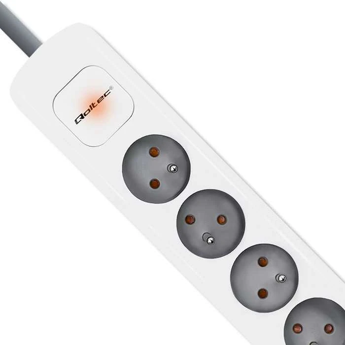 QOLTEC 50297 Maitinimo juosta 6 lizdai 1,8 m Balta pilka
