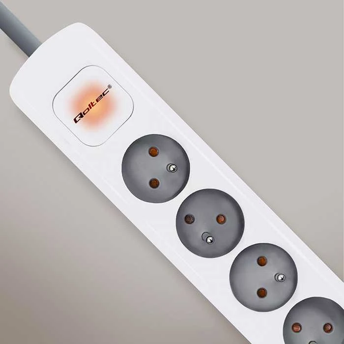QOLTEC 50297 Maitinimo juosta 6 lizdai 1,8 m Balta pilka
