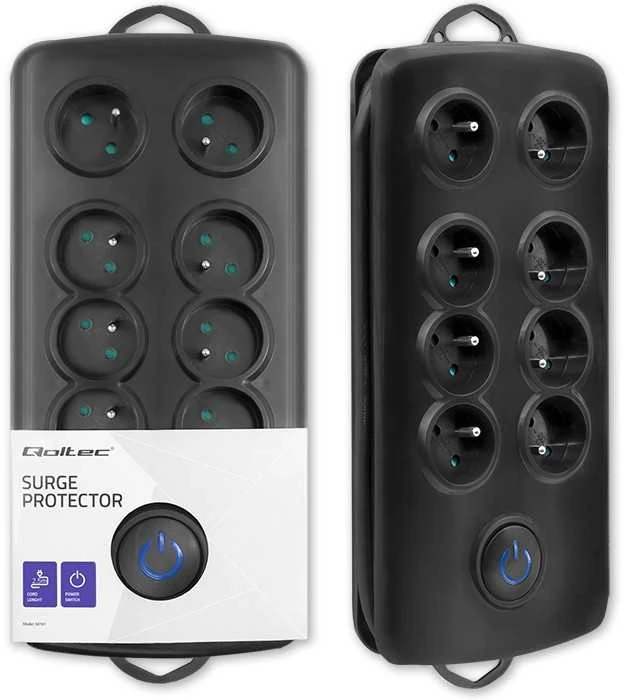 QOLTEC 50161 Apsaugos nuo viršįtampių Quick Switch 8 lizdai juodas 2,5m