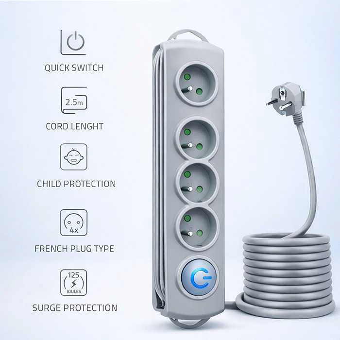 QOLTEC 50164 Apsaugos nuo viršįtampių Quick Switch 4 lizdai pilka 2,5m