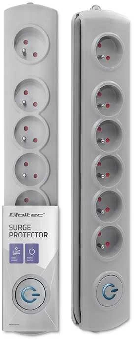 QOLTEC 50165 Apsaugos nuo viršįtampių Quick Switch 6 lizdai pilka 1.8m