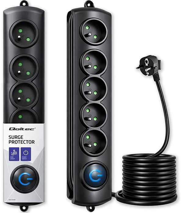 QOLTEC Apsauga nuo viršįtampių Quick Switch 5 lizdai 1,8m juodas