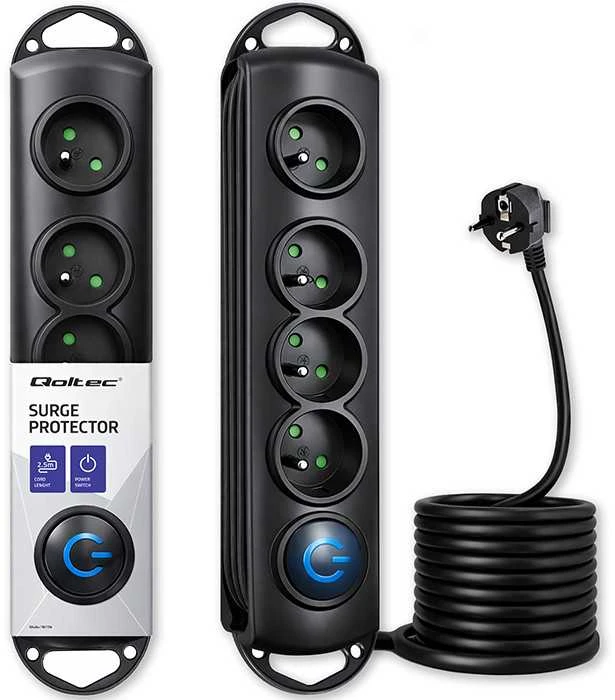 QOLTEC 50105 Viršįtampių apsauga 4 maitinimo lizdas 2,5m