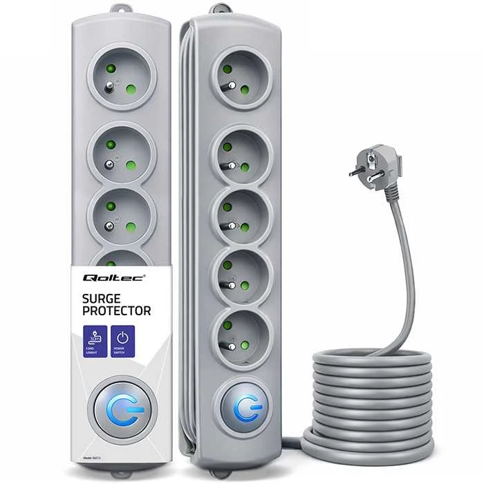 QOLTEC Apsauga nuo viršįtampių Quick Switch 5 lizdai 3m pilka
