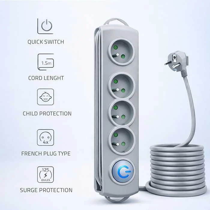 QOLTEC 50163 Apsaugos nuo viršįtampių Quick Switch 4 lizdai pilka 1,5m