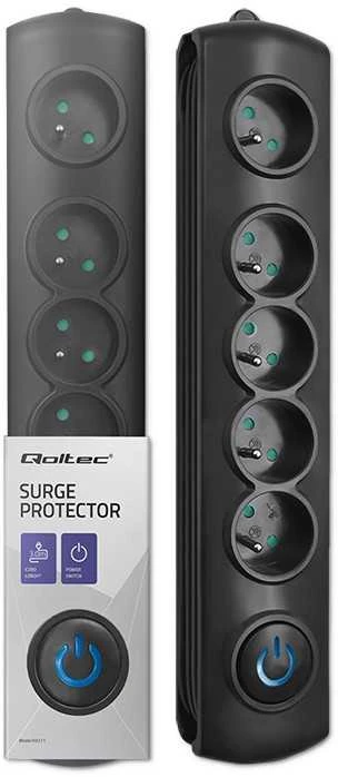 QOLTEC Apsauga nuo viršįtampių Quick Switch 5 lizdai 3m juodas