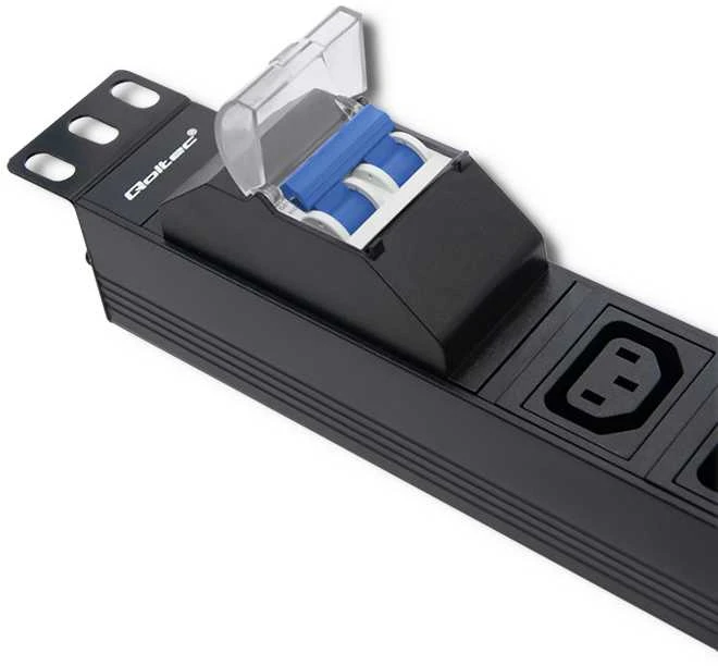 QOLTEC 53999 Apsauga nuo viršįtampių CB, skirta RACK 19 1U 10A PDU 8xIEC C13 2m
