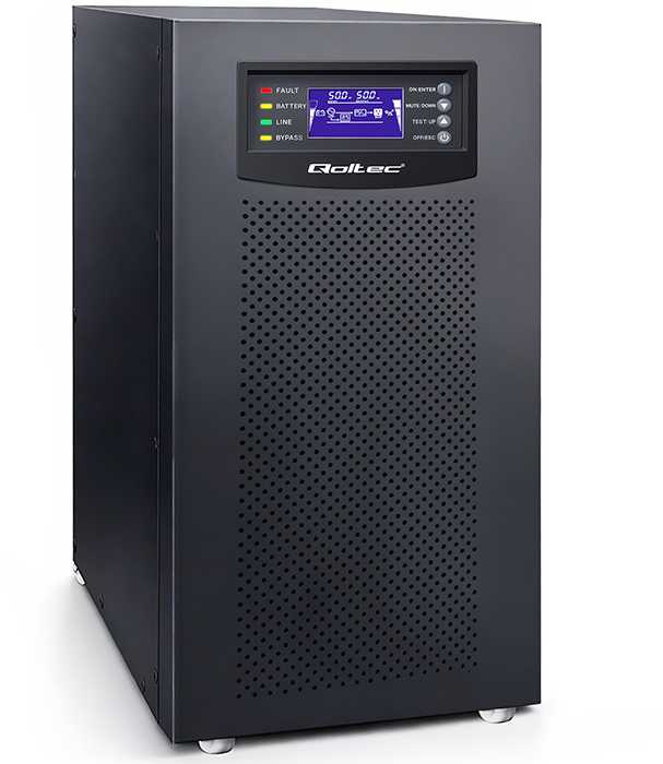 Qoltec Atsarginis maitinimo šaltinis UPS 3 fazių | 10kVA | LCD | EPO | USB | SNMP | On-line | Aukšto dažnio