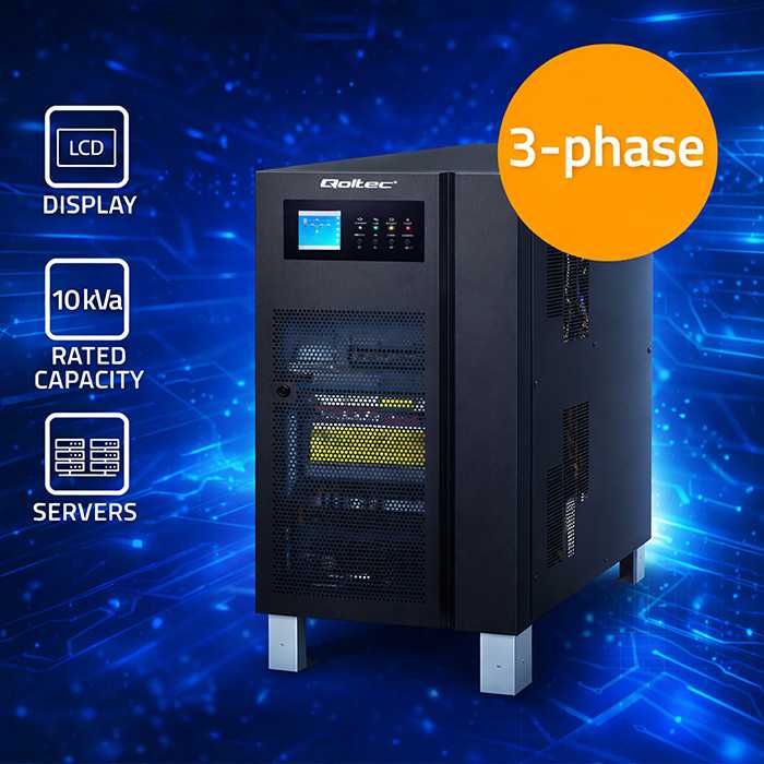 Qoltec 53948 Nepertraukiamo maitinimo šaltinis UPS 3 fazių | 10KVA | 8kW | LCD