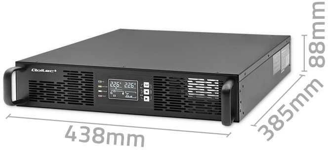 QOLTEC 52285 nepertraukiamo maitinimo UPS, skirtas RACK / 1kVA / 1000W / Galios koeficientas 1,0 / LCD / EPO / USB / On line