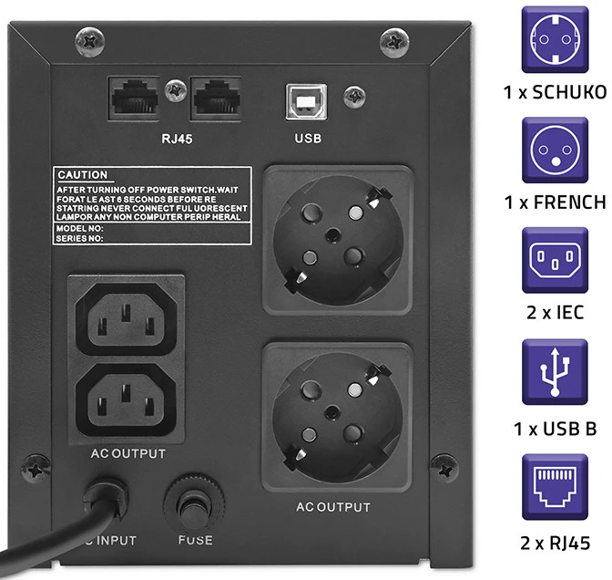 QOLTEC 53771 nepertraukiamo maitinimo linijos interaktyvus monolitas 2000VA 1200W LCD USB
