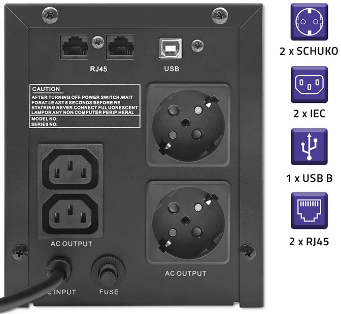 QOLTEC 53770 nepertraukiamo maitinimo linijos interaktyvus monolitinis 1500VA 900W LCD USB