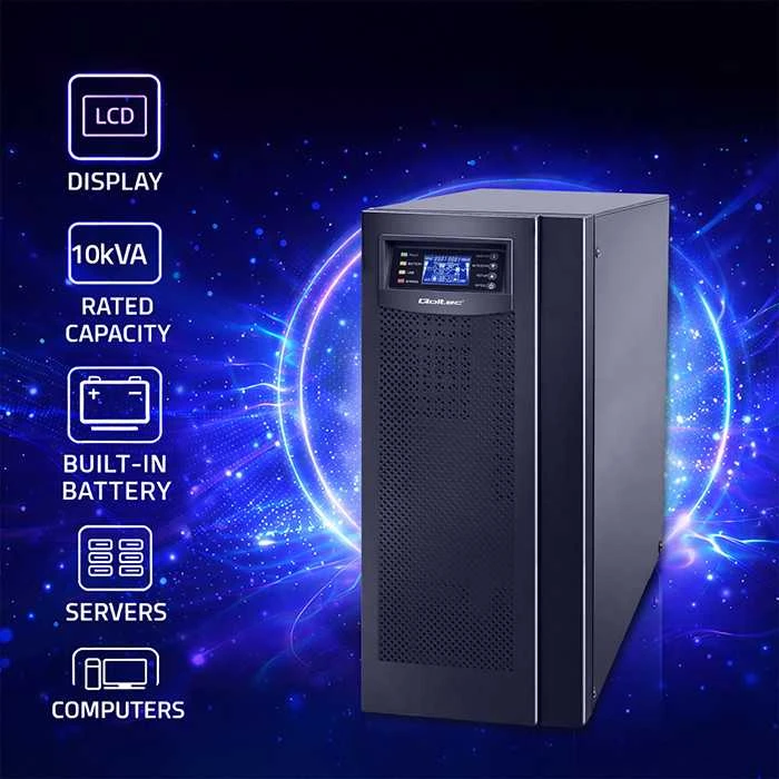 QOLTEC 53044 Qoltec Nepertraukiamas maitinimo šaltinis On-line 10KVA 8kW LCD USB