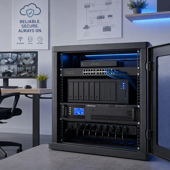 Qoltec Maitinimo šaltinis awaryjny UPS Pure Sine Wave do RACK | 3kVA | 3000W | PF 1.0 | LCD | EPO | USB | On-line | Kompatybilność su LiFePO4 AGM GEL