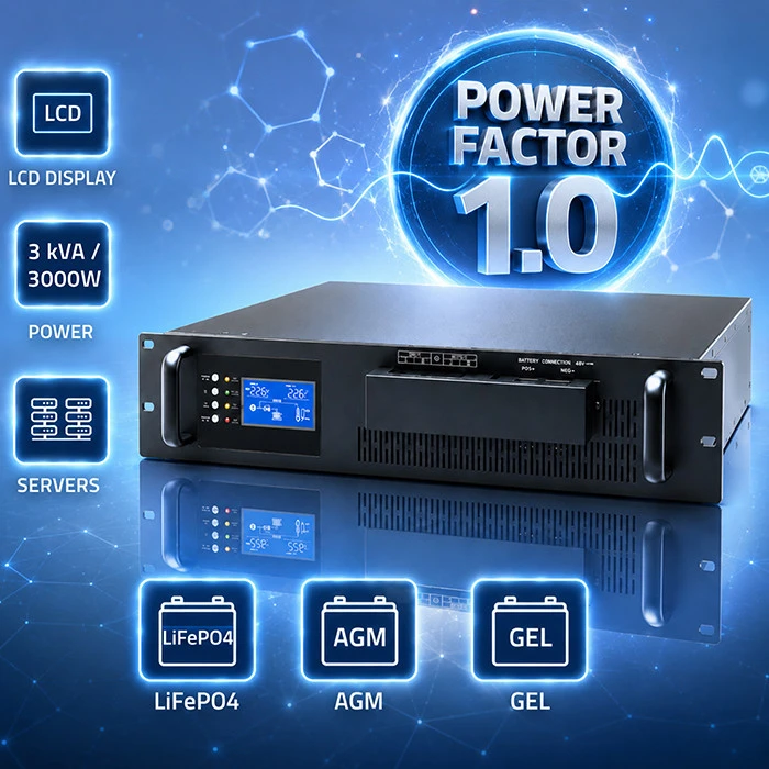 Qoltec Maitinimo šaltinis awaryjny UPS Pure Sine Wave do RACK | 3kVA | 3000W | PF 1.0 | LCD | EPO | USB | On-line | Kompatybilność su LiFePO4 AGM GEL