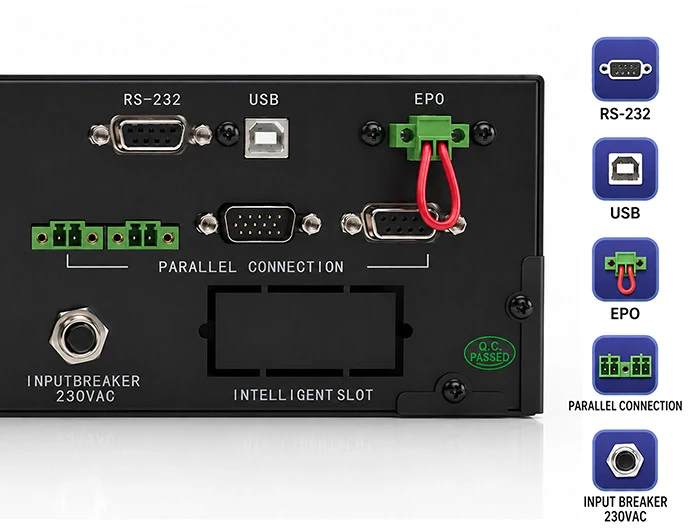 Qoltec Maitinimo šaltinis awaryjny UPS Pure Sine Wave do RACK | 3kVA | 3000W | PF 1.0 | LCD | EPO | USB | On-line | Kompatybilność su LiFePO4 AGM GEL