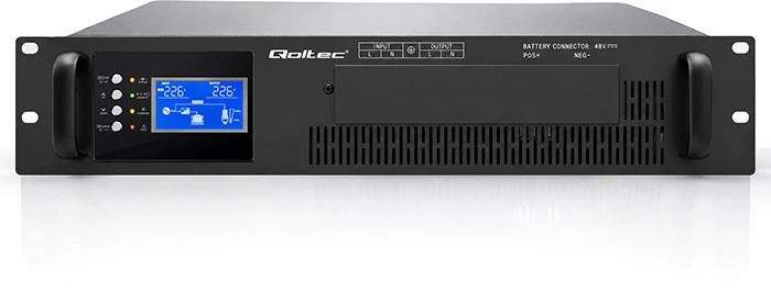 Qoltec Maitinimo šaltinis awaryjny UPS Pure Sine Wave do RACK | 3kVA | 3000W | PF 1.0 | LCD | EPO | USB | On-line | Kompatybilność su LiFePO4 AGM GEL