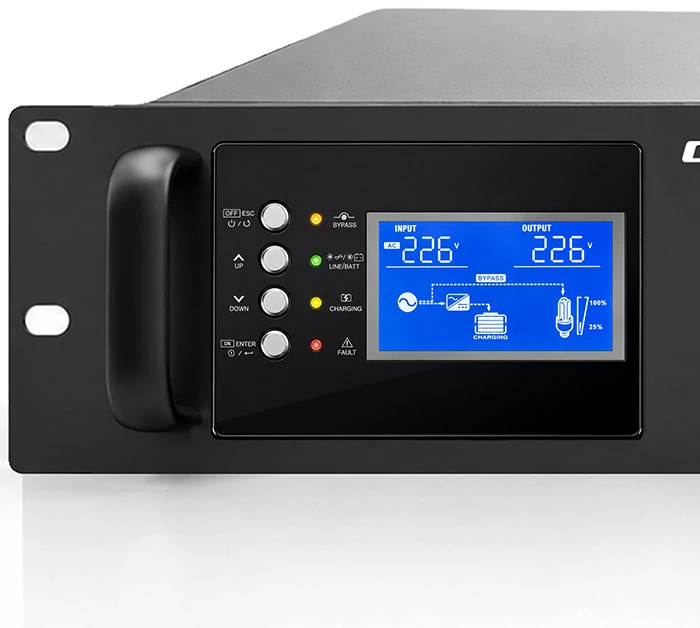 Qoltec Maitinimo šaltinis awaryjny UPS Pure Sine Wave do RACK | 3kVA | 3000W | PF 1.0 | LCD | EPO | USB | On-line | Kompatybilność su LiFePO4 AGM GEL