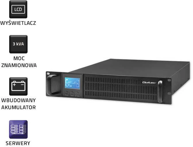 QOLTEC 53947 Nepertraukiamo maitinimo šaltinis UPS RACK 3KVA 2400 W LCD