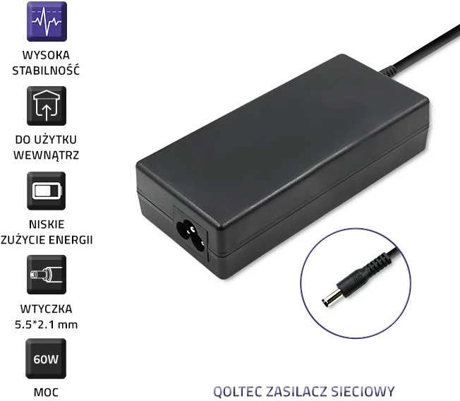 QOLTEC 50797 Prijunkite maitinimo šaltinį 60W 12V 5A 5,5x2,1 maitinimo laidas