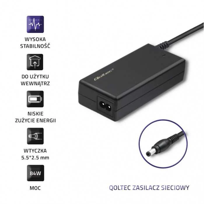 QOLTEC 51109 Universalus kintamosios srovės adapteris 84W 12V 7A 5.5 2.5 + maitinimo laidas