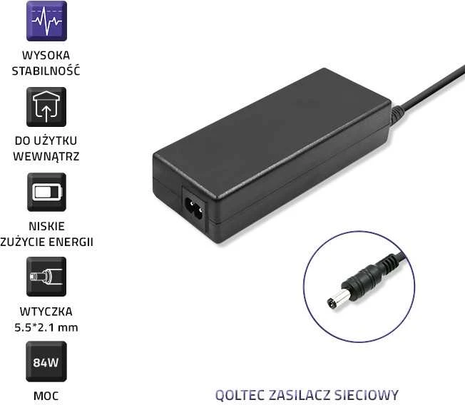 QOLTEC 51108 Universalus kintamosios srovės adapteris 84W 12V 7A 5.5 2.1 + maitinimo laidas