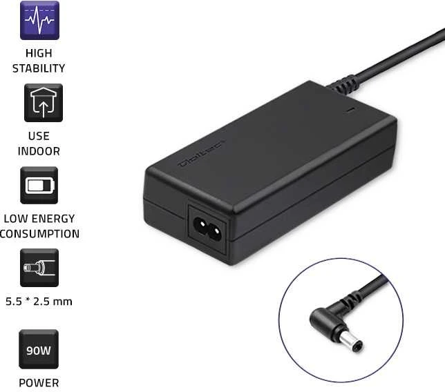 QOLTEC 50070 Nešiojamas kompiuteris AC power adapter 90W 19V 4.74 A 5.5x2.5 +power cable
