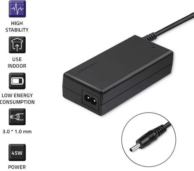 QOLTEC 51508 Nešiojamas kompiuteris AC power adapter f Asus 45W 19V 2.37A 3.0x1.0