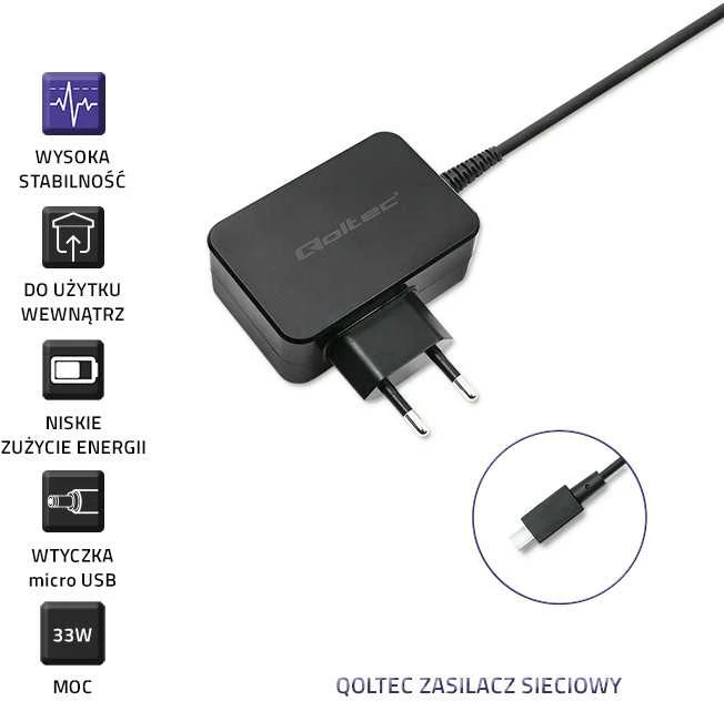QOLTEC 52395 Maitinimo adapteris, skirtas Asus 33W 19V 1.75A specialus mikro USB