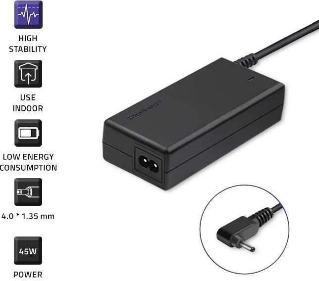 QOLTEC 51506 Nešiojamas kompiuteris AC power adapter f Asus 45W 19V 2.37A 4.0x1.35