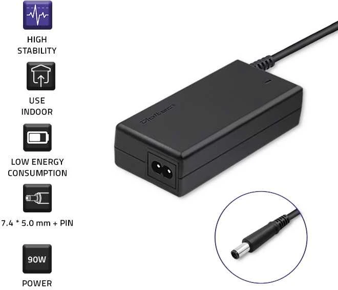 QOLTEC 50085 Nešiojamas kompiuteris AC power adapter Dell 90W 19.5V 4.62 A 7.4x5.0+pin