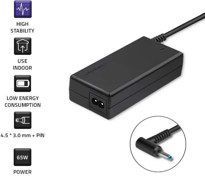 QOLTEC 50051 Nešiojamas kompiuteris AC maitinimo adapteris 65W 19.5V 3.33A 4.5x3.0+pin +maitinimo laidas