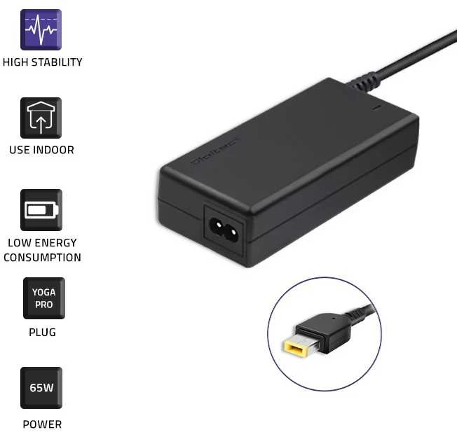 QOLTEC 51556 Nešiojamas kompiuteris AC power adapter for Lenovo 65W 20V 3.25A Square tip