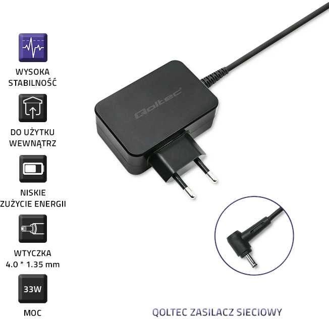 QOLTEC 52390 Maitinimo adapteris, skirtas ultrabook Asus 33W 19V 1.75A 4.0x1.35