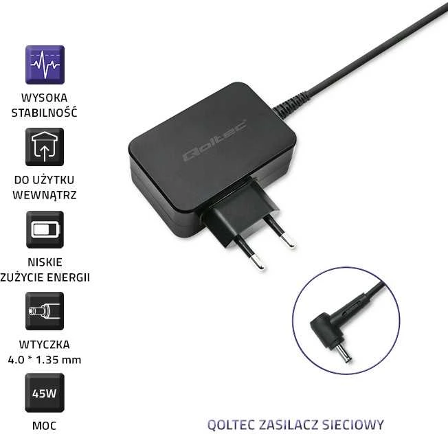 QOLTEC 52391 Maitinimo adapteris, skirtas ultrabook Asus 45W 19V 2.37A 4.0x1.35