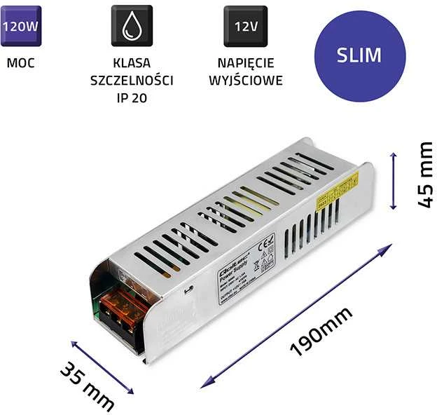 QOLTEC 50964 Qoltec LED tvarkyklė IP20 120W 12V 10A plona