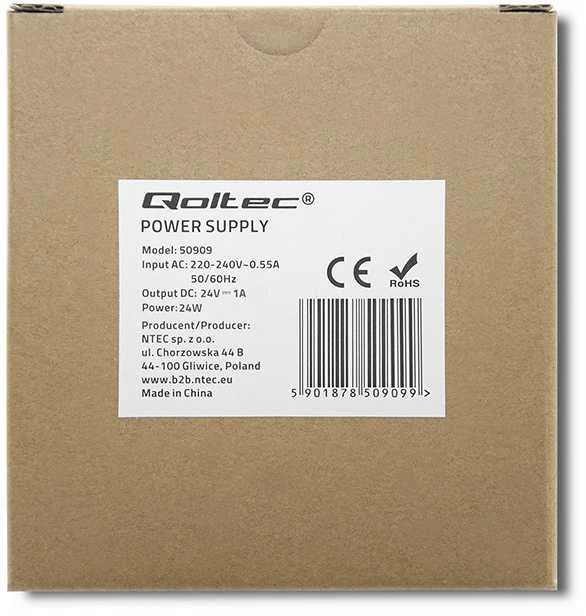 Qoltec DIN bėgelio maitinimo šaltinis 24W 24V 1A baltas plonas