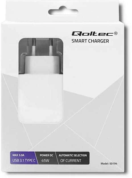 QOLTEC 50194 AC adapter 45W 20V 2.25A USB C Baltas