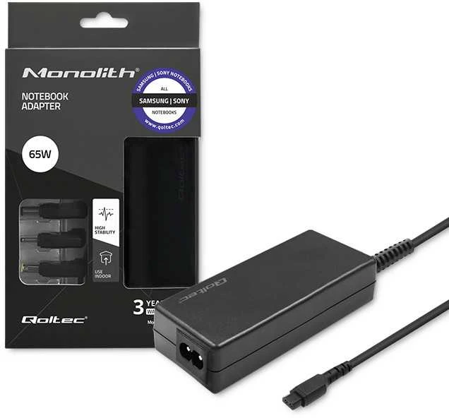 QOLTEC 52415 Maitinimo adapteris, skirtas Samsung Sony 65W / 3 kištukai / maitinimo kabelis