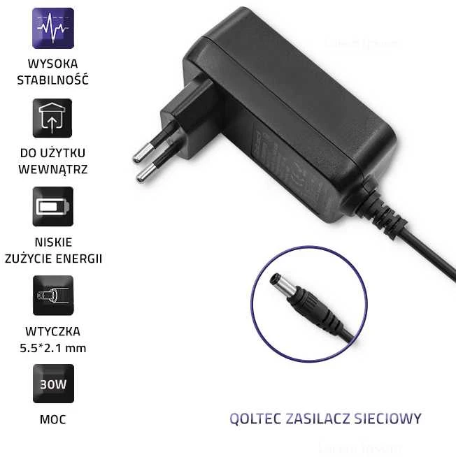 QOLTEC 50790 Kištukinis maitinimo šaltinis 30W 15V 2A 5,5x2,1
