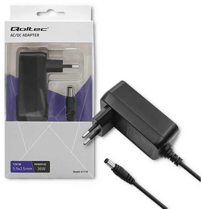 QOLTEC 51110 Qoltec Universalus kintamosios srovės adapteris 36W 12V 3A 5.5 2.5 + maitinimo laidas